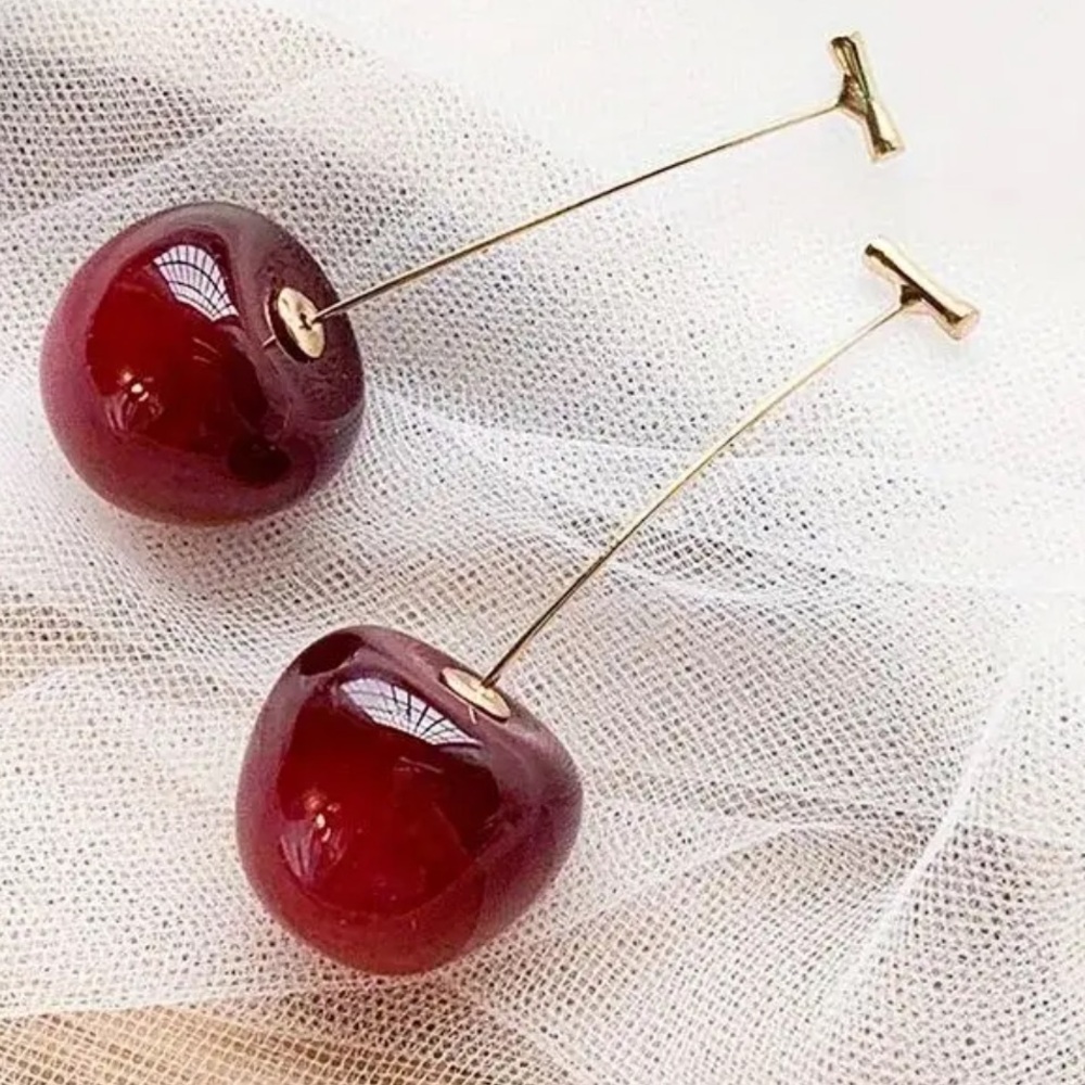 New Geometric Cherry Long Drop Earrings